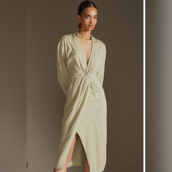 Anthropologie V-neck knot Front Midi Dress - Picture 2 of 13